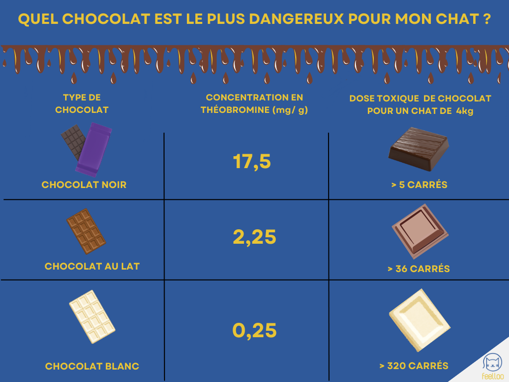 Tableau comparatif de la toxicité des différents chocolats pour le chat